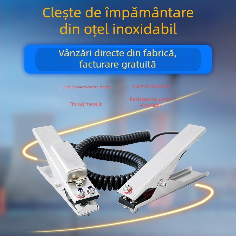 Clema de împământare electrostatică, din oțel inoxidabil 304, cu alarmă sonoră și vizuală