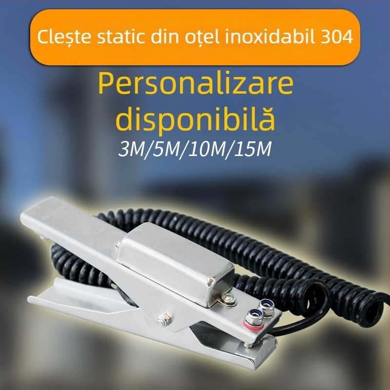 Clema de împământare electrostatică, din oțel inoxidabil 304, cu alarmă sonoră și vizuală