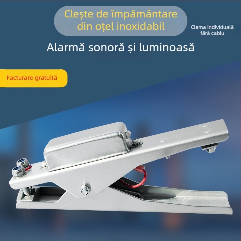 Clema de împământare electrostatică, din oțel inoxidabil 304, cu alarmă sonoră și vizuală