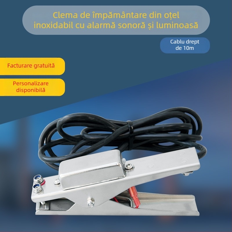Clema de împământare electrostatică, din oțel inoxidabil 304, cu alarmă sonoră și vizuală