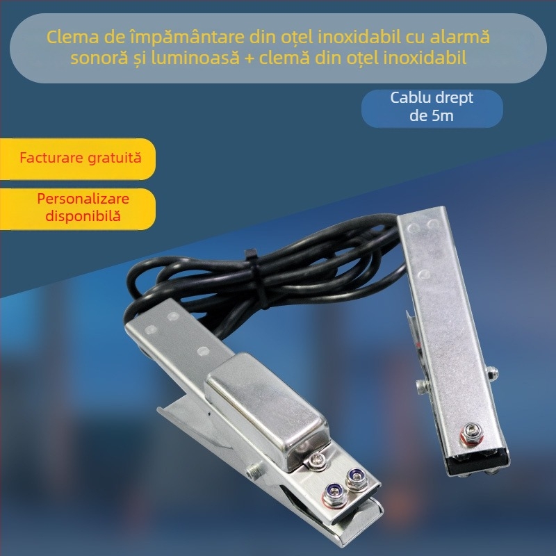 Clema de împământare electrostatică, din oțel inoxidabil 304, cu alarmă sonoră și vizuală