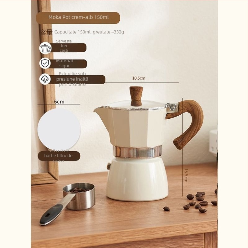 Espressor moka italian pentru uz casnic, plită electrică compactă, extracție cu o singură ventilație, oală pentru infuzie prin turnare
