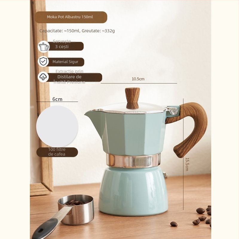 Espressor moka italian pentru uz casnic, plită electrică compactă, extracție cu o singură ventilație, oală pentru infuzie prin turnare