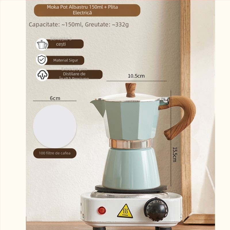 Espressor moka italian pentru uz casnic, plită electrică compactă, extracție cu o singură ventilație, oală pentru infuzie prin turnare