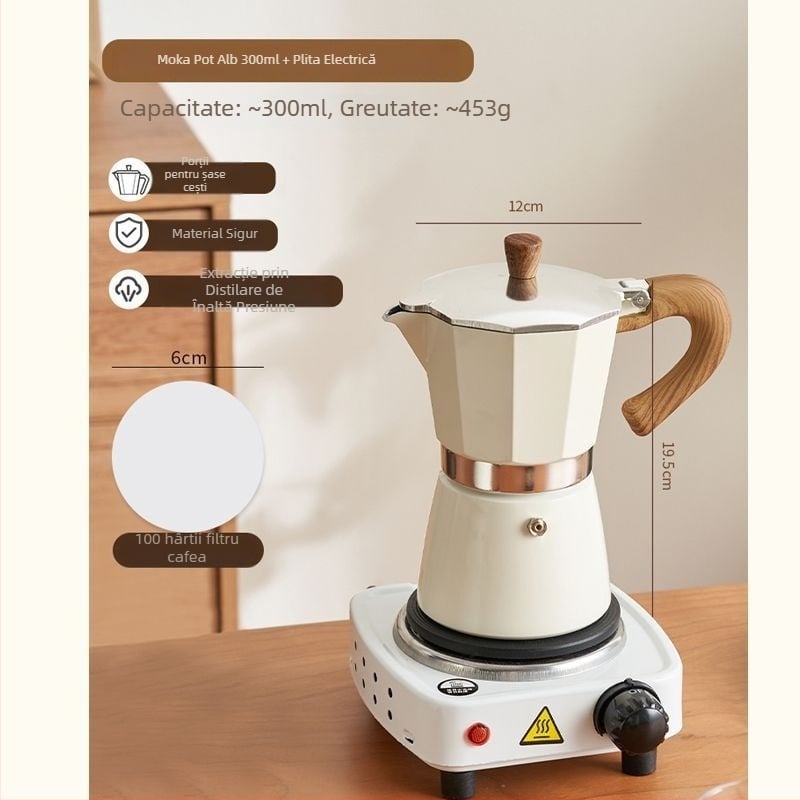 Espressor moka italian pentru uz casnic, plită electrică compactă, extracție cu o singură ventilație, oală pentru infuzie prin turnare