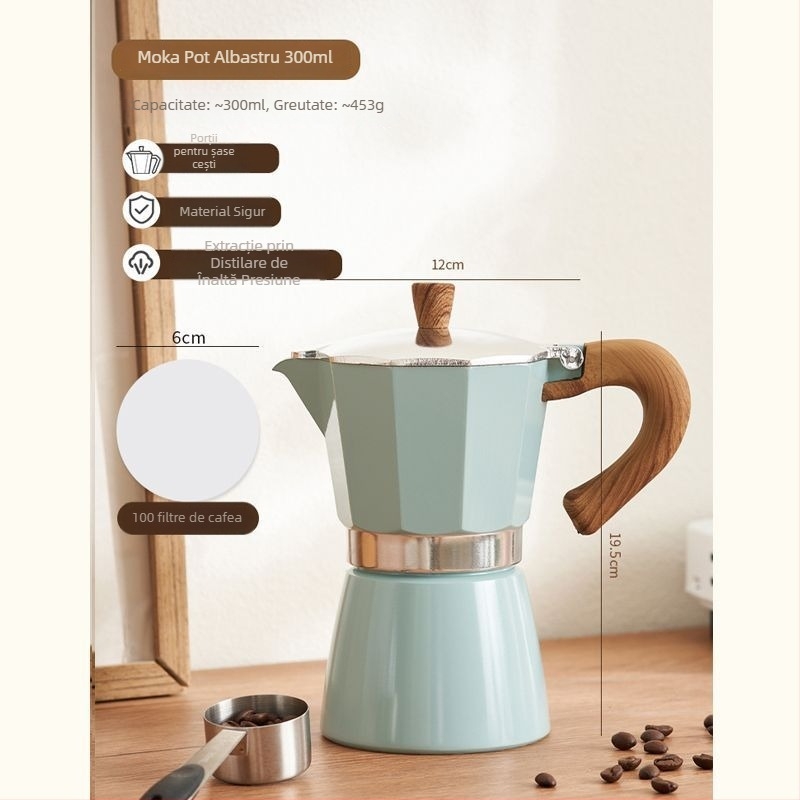 Espressor moka italian pentru uz casnic, plită electrică compactă, extracție cu o singură ventilație, oală pentru infuzie prin turnare