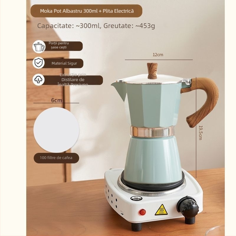 Espressor moka italian pentru uz casnic, plită electrică compactă, extracție cu o singură ventilație, oală pentru infuzie prin turnare