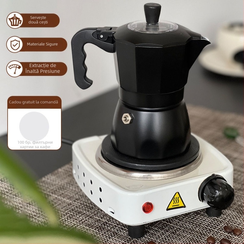 Espressor moka italian pentru uz casnic, plită electrică compactă, extracție cu o singură ventilație, oală pentru infuzie prin turnare