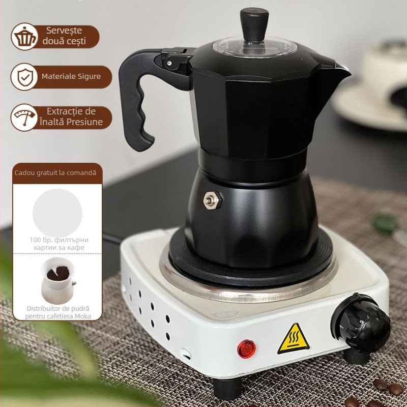 Espressor moka italian pentru uz casnic, plită electrică compactă, extracție cu o singură ventilație, oală pentru infuzie prin turnare