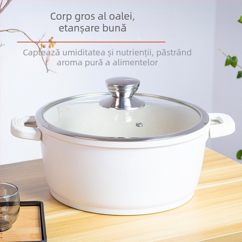 Beike Baodian oală de supă din aluminiu turnat, 24 cm, antiaderentă, cu mâneri duble, mâner îngroșat anti-arzire, vas de gătit multifuncțional