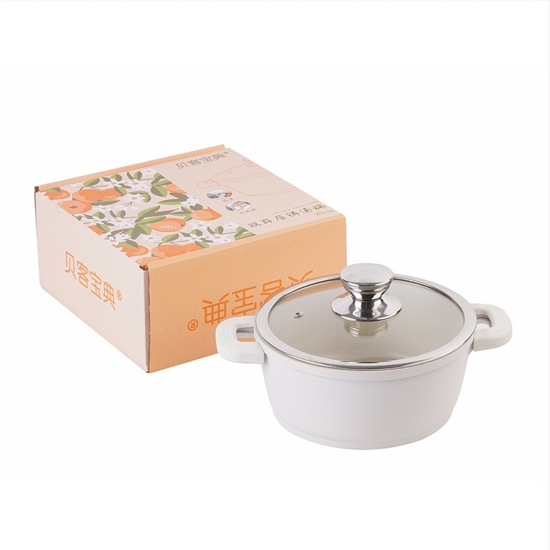 Beike Baodian oală de supă din aluminiu turnat, 24 cm, antiaderentă, cu mâneri duble, mâner îngroșat anti-arzire, vas de gătit multifuncțional