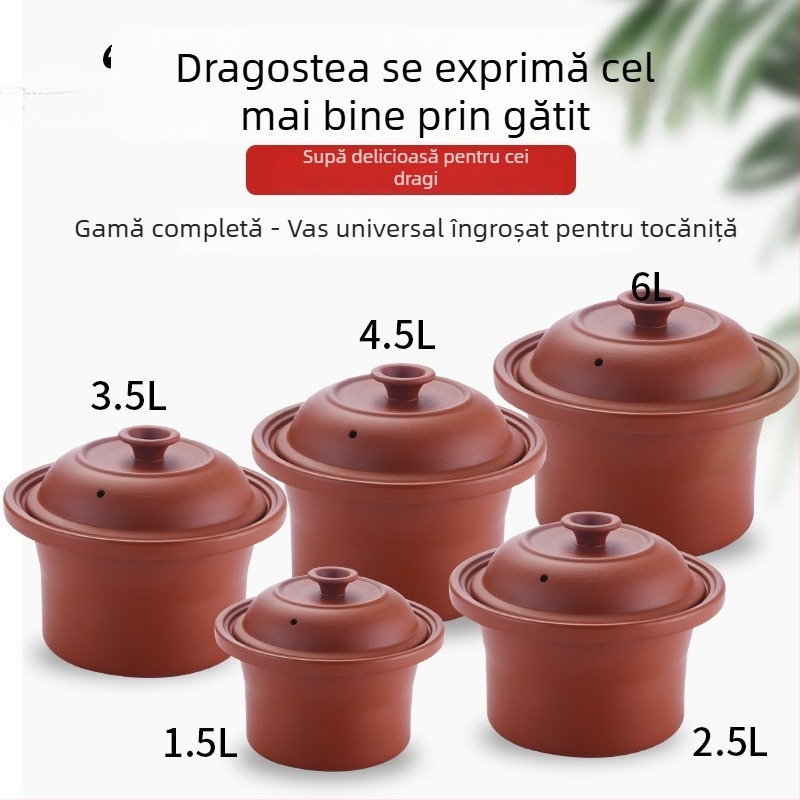 Set universal de oală electrică cu vas interior din lut purpuriu, vas ceramic pentru gătit cu capac interior alb din porțelan, 1,5–6,0 L