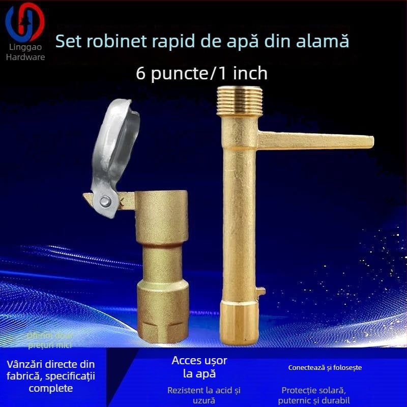 Valvă de apă din alamă, cu dop și conector pentru irigare în grădină