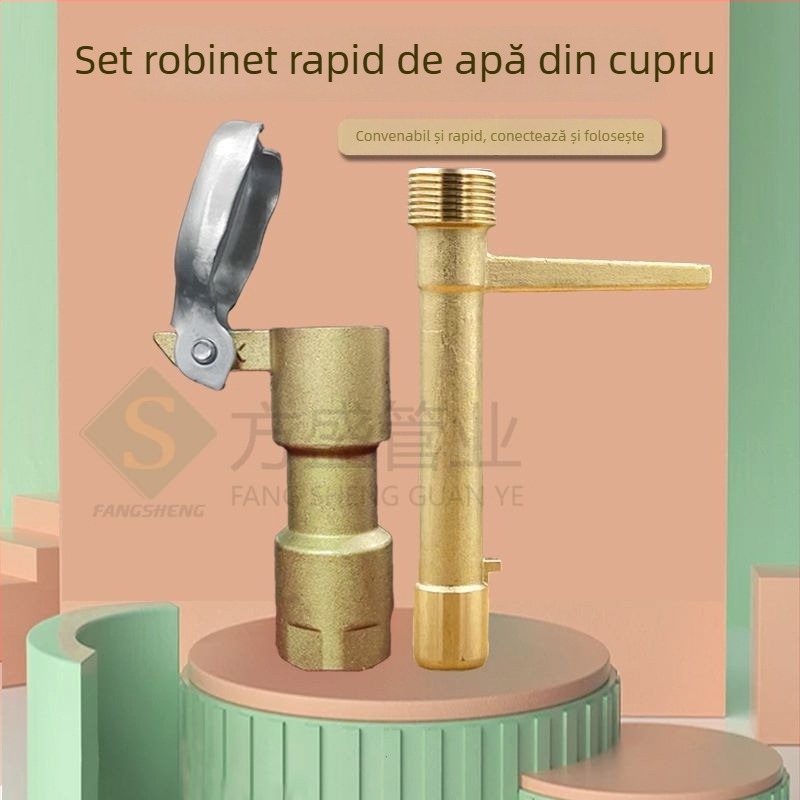 Valvă de apă din alamă, cu dop și conector pentru irigare în grădină