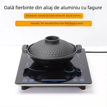 Caserolă din aliaj de aluminiu cu mâneri duble, model fagure, pentru braising, compatibilă cu plitele cu inducție