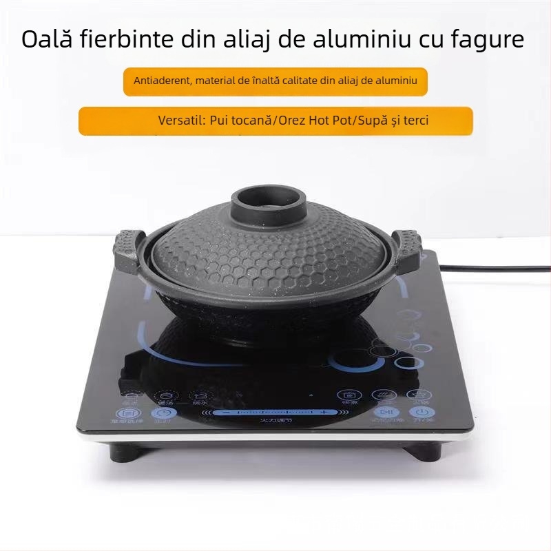Caserolă din aliaj de aluminiu cu mâneri duble, model fagure, pentru braising, compatibilă cu plitele cu inducție