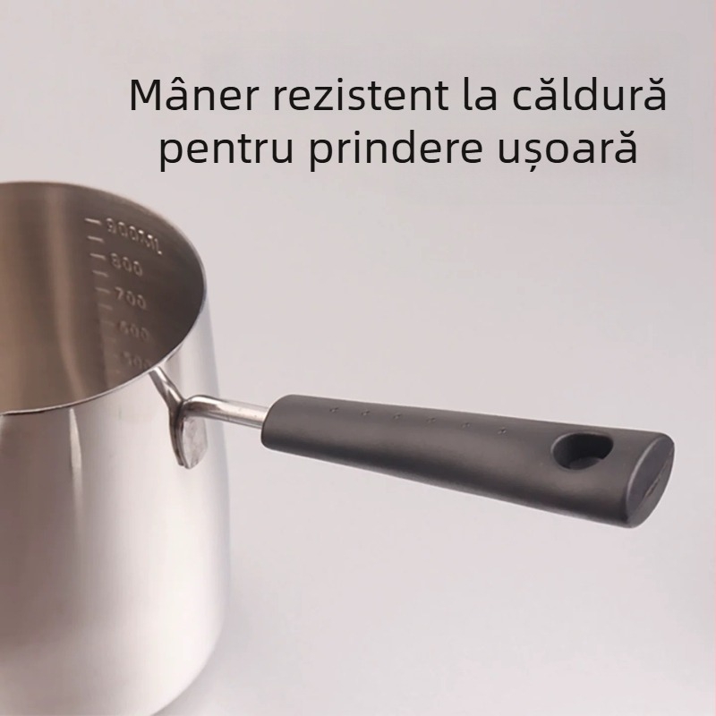 Cană pentru latte art din oțel inoxidabil 304, cu scară de măsurare, protecție împotriva arderii pentru lapte fierbinte, oală mică de lapte, design anti-vărsare
