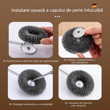 Perie de bucătărie din oțel inoxidabil cu mâner lung, nu zgârie oalele și nu lasă fibre