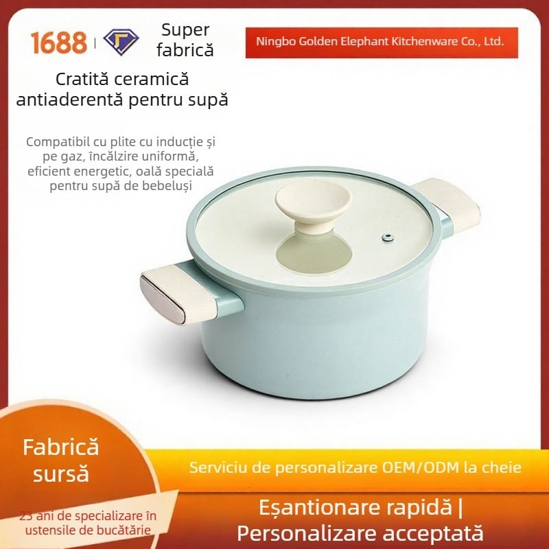 Noul model oală ceramică antiaderentă pentru hrana bebelușilor și supă, oală multifuncțională pentru încălzire lapte pentru o persoană