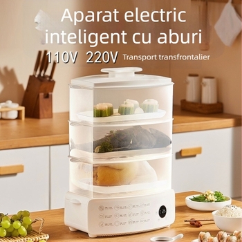 Gătit cu aburi electric, trei niveluri, 12 L capacitate, oprire automată