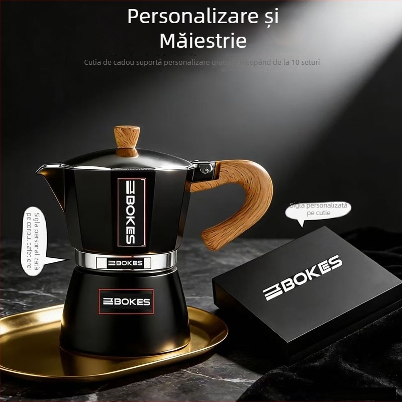 Set cadou cu ibric moka italian pentru prepararea espresso, accesorii cafea, cadou de afaceri pentru uz casnic