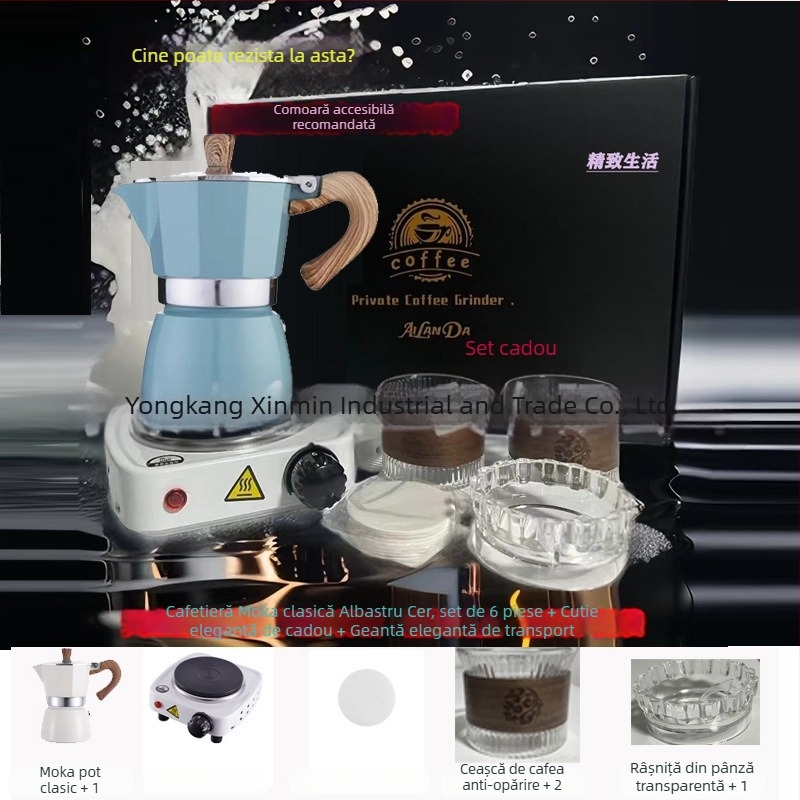 Set cadou cu ibric moka italian pentru prepararea espresso, accesorii cafea, cadou de afaceri pentru uz casnic