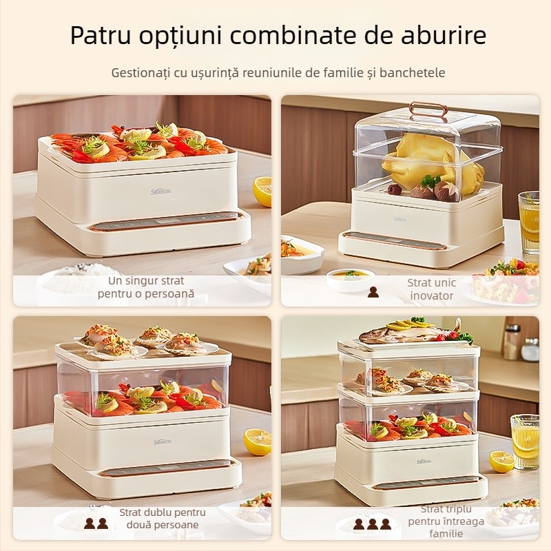 Vas de aburi electric, trei niveluri, multifuncțional, oprire automată, gătire rapidă inteligentă