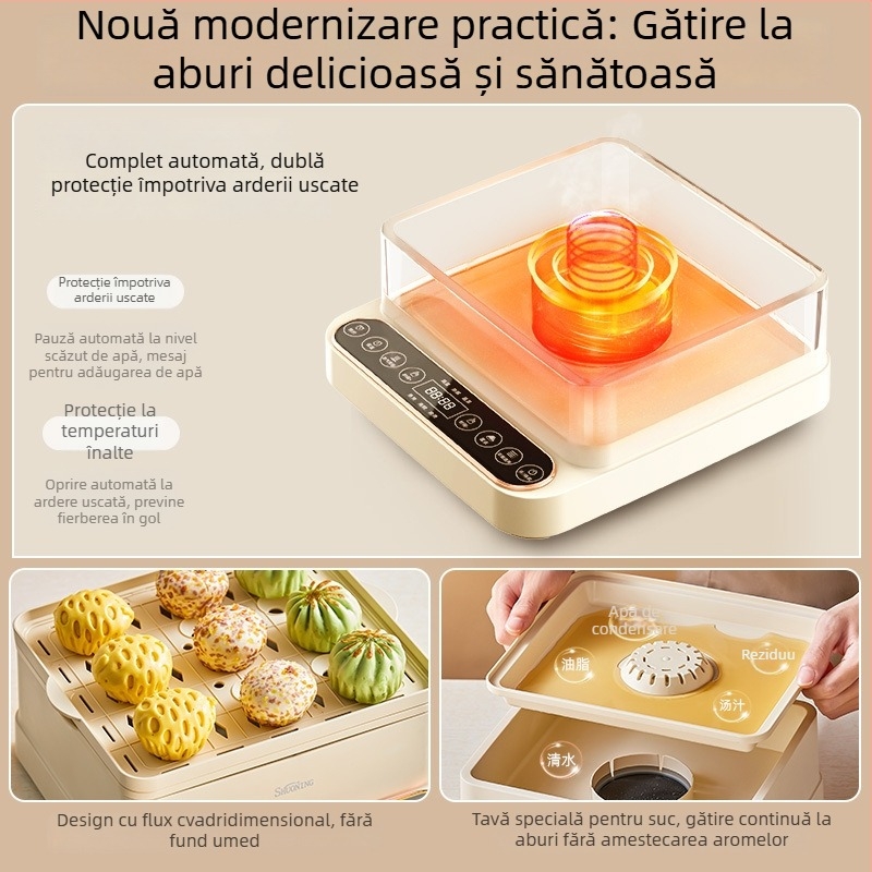 Vas de aburi electric, trei niveluri, multifuncțional, oprire automată, gătire rapidă inteligentă