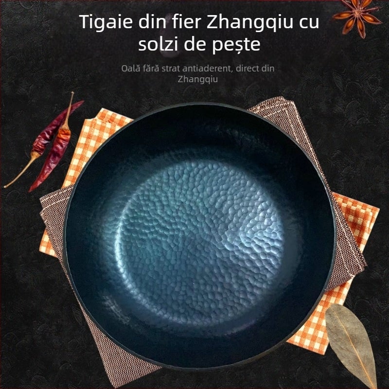 Tigaie mică din fontă cu model solzi de pește, fără mâner, fără strat, antiaderent, bază plată, pentru ouă și clătite pe aragaz
