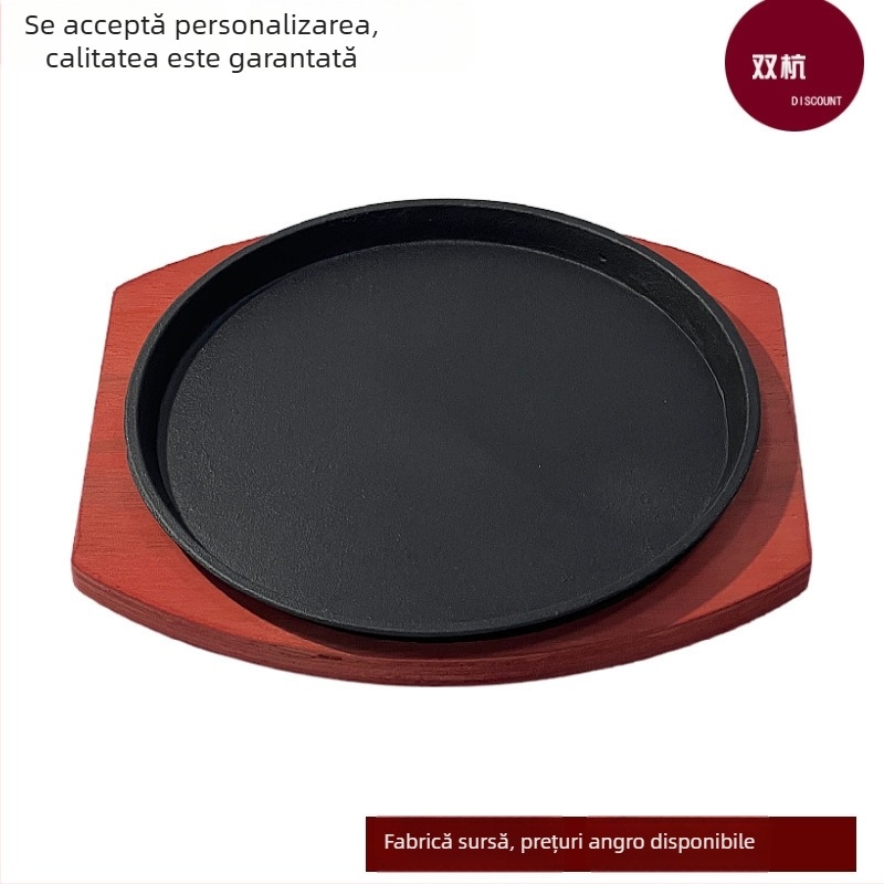 Tigaie grill din fontă pentru Teppanyaki – rotundă, pentru bucătărie occidentală și friptură, compatibilă cu plăci de gaz și inducție, utilizare comercială