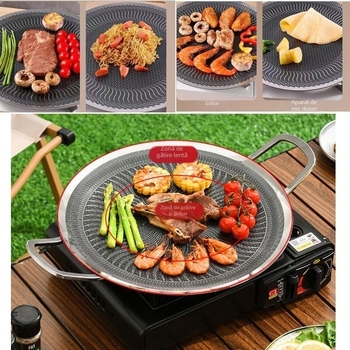 Tigaie grill groasă pentru exterior și oală BBQ în stil coreean, din oțel inoxidabil, compatibilă cu inducția, cu dublă utilizare pentru camping și casă