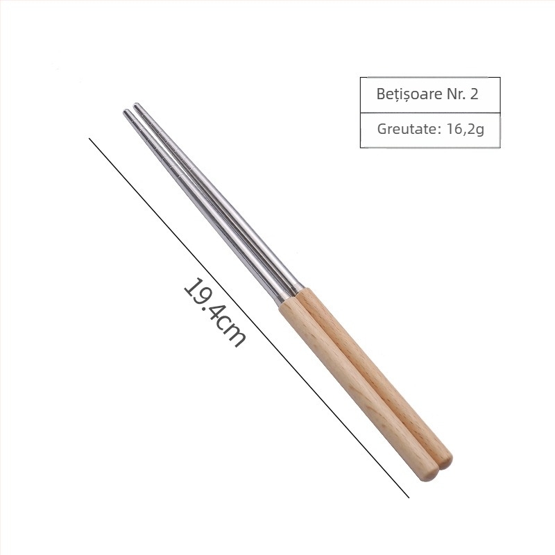 Set de tacâm japonez cu mâner din lemn: tel de ouă, cuțit, furculiță, lingură și bețișoare, cu mâner din fag