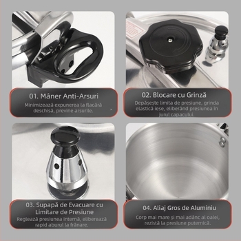 Oală sub presiune din aluminiu, multifuncțională, cu capacitate mare, potrivită pentru aragaz pe gaz, rezistentă la explozie