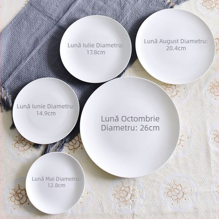Farfurie albă din porțelan cu os – stil occidental, pentru uz casnic, farfurie plată pentru steak, salate și feluri reci, finisaj Moonlight, logo personalizabil