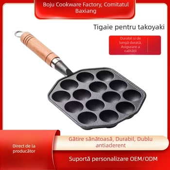Tigaie Takoyaki din fontă pentru uz casnic, antiaderent, fără strat, pentru plită cu gaz, formă pentru ouă de prepeliță