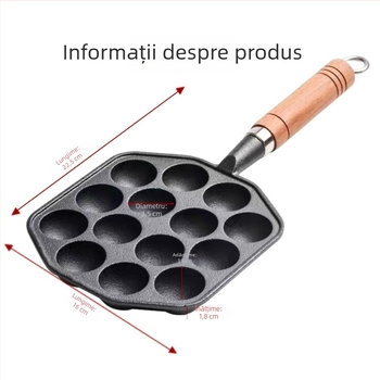 Tigaie Takoyaki din fontă pentru uz casnic, antiaderent, fără strat, pentru plită cu gaz, formă pentru ouă de prepeliță