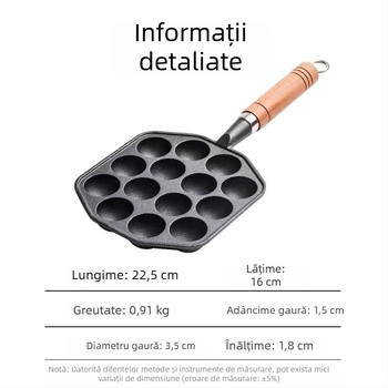 Tigaie Takoyaki din fontă pentru uz casnic, antiaderent, fără strat, pentru plită cu gaz, formă pentru ouă de prepeliță