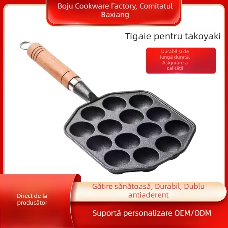 Tigaie Takoyaki din fontă pentru uz casnic, antiaderent, fără strat, pentru plită cu gaz, formă pentru ouă de prepeliță