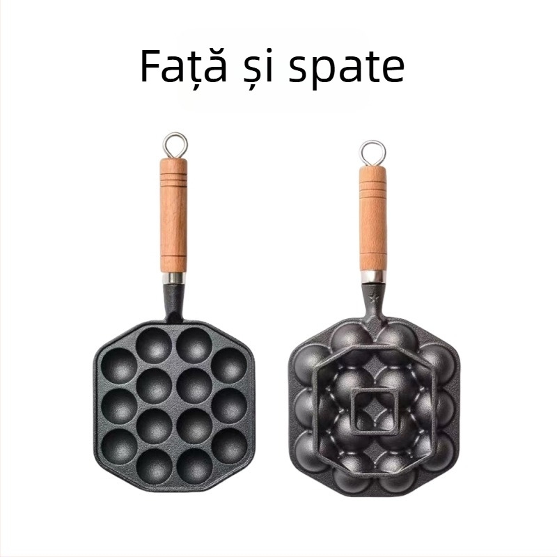 Tigaie Takoyaki din fontă pentru uz casnic, antiaderent, fără strat, pentru plită cu gaz, formă pentru ouă de prepeliță