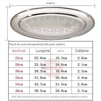 Farfurie ovală din oțel inoxidabil, îngroșată, nemagnetică, pentru ouă, pește și dim sum