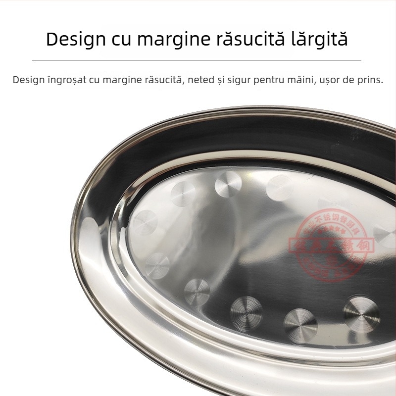Farfurie ovală din oțel inoxidabil, îngroșată, nemagnetică, pentru ouă, pește și dim sum