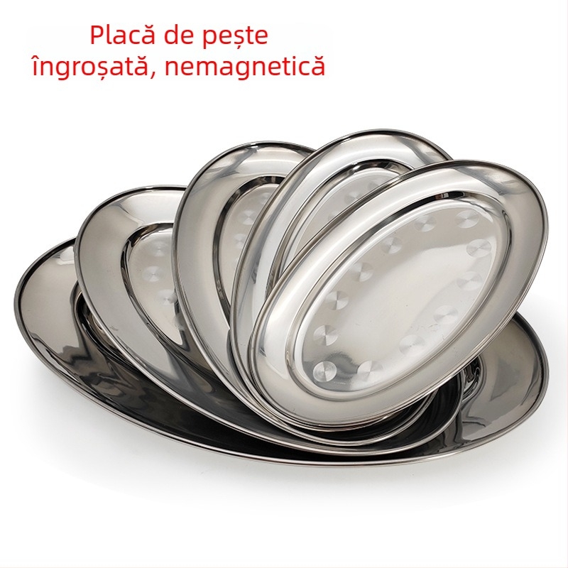Farfurie ovală din oțel inoxidabil, îngroșată, nemagnetică, pentru ouă, pește și dim sum