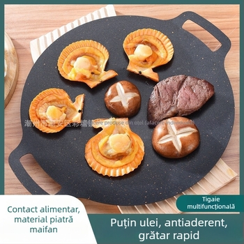 Tigaie grill rotundă cu piatră Mullite, pentru camping în aer liber, portabilă, antiaderentă, plăciță barbecue în stil coreean