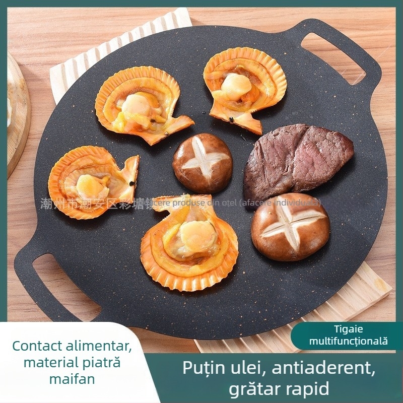Tigaie grill rotundă cu piatră Mullite, pentru camping în aer liber, portabilă, antiaderentă, plăciță barbecue în stil coreean