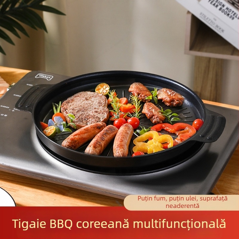 Tigaie antiaderentă cu piatră Maifan, compatibilă cu plitele cu inducție, grătar portabil pentru camping