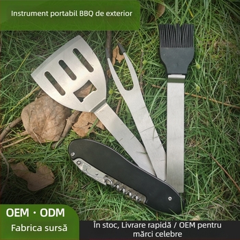 Set multifuncțional de grătar pliabil pentru picnicuri în aer liber - furci, spatule, perie de curățare și unelte din oțel inoxidabil