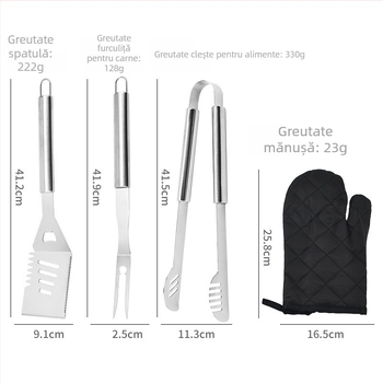 Set de 6 ustensile pentru grătar în aer liber, cu șorț și mâner tubular