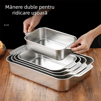 Tavă dreptunghiulară din oțel inoxidabil cu mânere, bază plată, pentru pește la grătar, platou de fructe de mare, farfurie pentru hot pot, tavă de masă