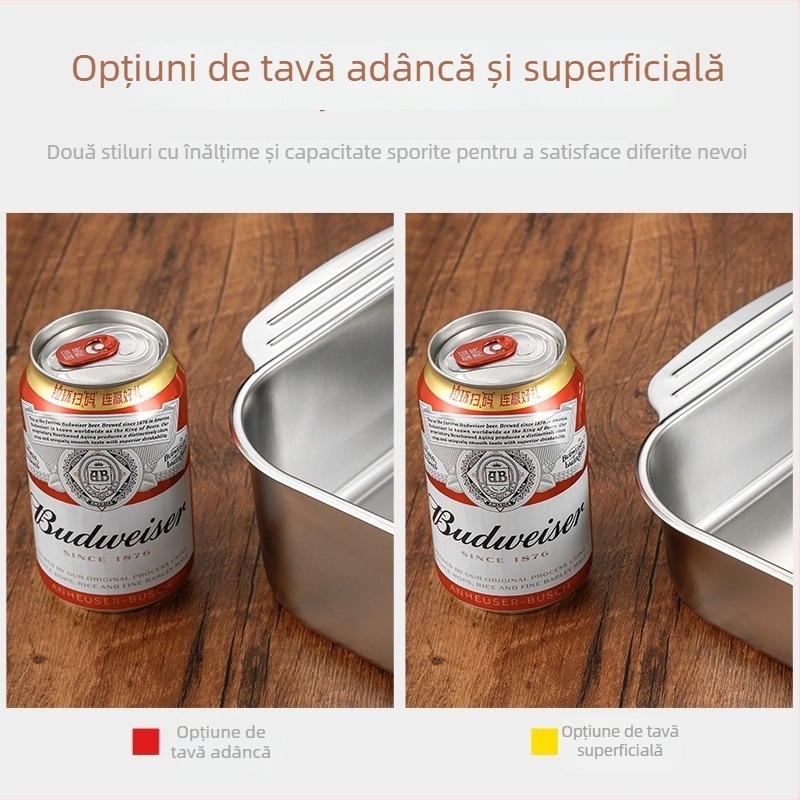 Tavă dreptunghiulară din oțel inoxidabil cu mânere, bază plată, pentru pește la grătar, platou de fructe de mare, farfurie pentru hot pot, tavă de masă
