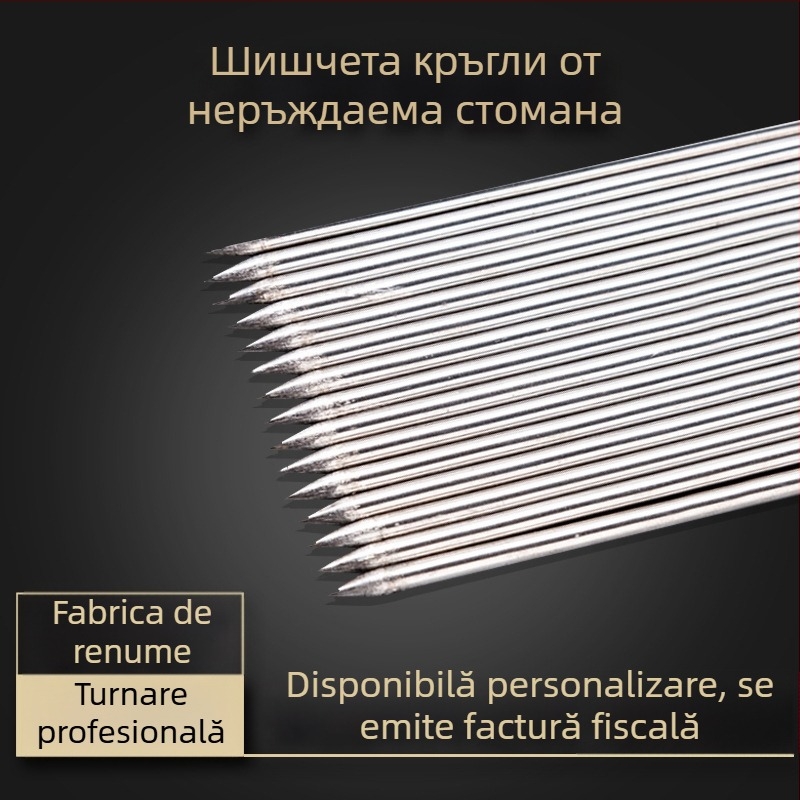 Frigărui de grătar din oțel inoxidabil cu mâner pentru grătar, frigărui de miel și frigărui rotunde din lemn pentru cârnați